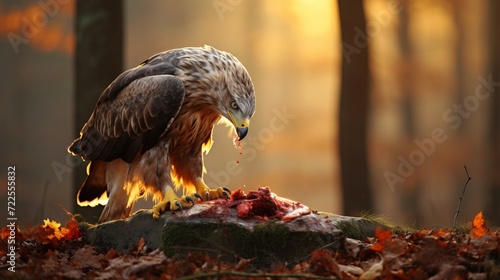 Wildlife photography of a buzzard feeding on prey in natural habitat photo