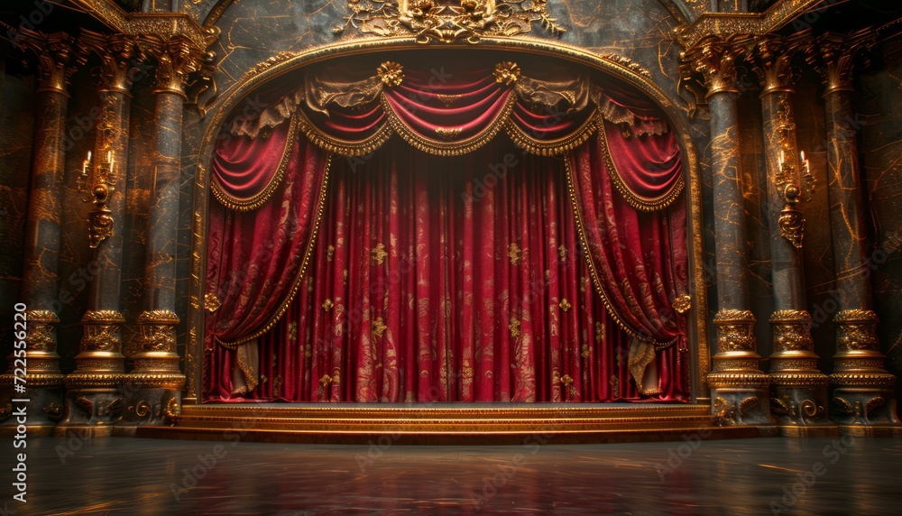 a theater with red curtains and gold trim a theater with red curtains and gold trim