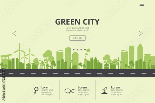 Web Banner Design Ecology Friendly Concept. Environmental Landscape Vector Illustration