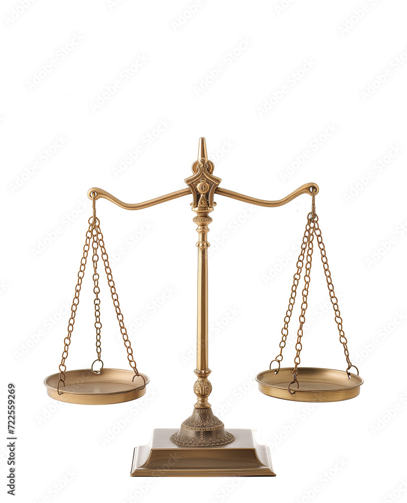 Antique balance scale with two plates and chain. Retro object for clipping path on plain background with copy space. Vintage Libra isolated on white background. Symbol of equality, justice, lawyer Antique balance scale with two plates and chain. Retro object for clipping path on plain background with copy space. Vintage Libra isolated on white background. Symbol of equality, justice, lawyer