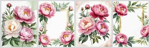 3d illustration flower and plant. Greeting card with peonies plants for for wedding invitation or background, pattern and wallpaper