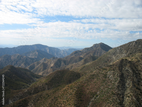 View of the San Gabriel Mountains of Los Angeles County, California. Strawberry Peak trail. Beautiful range landscape panorama.