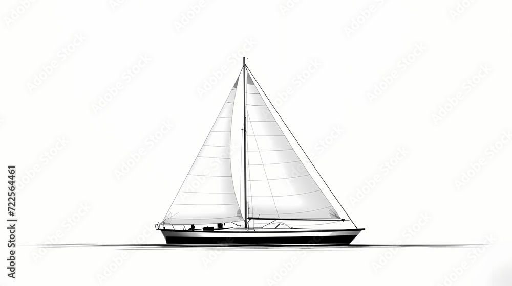 Contemporary black and white line drawing of a sailboat, emphasizing the simplicity and elegance of nautical design