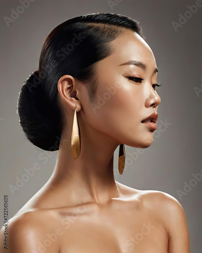 Elegant East Asian Supermodel - High Fashion Portrait with Cinematic Lighting Gen AI photo