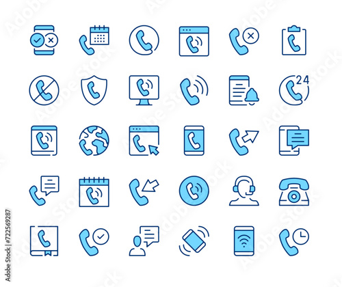 Phone icons set. Vector line icons. Blue color outline stroke symbols. Modern concepts