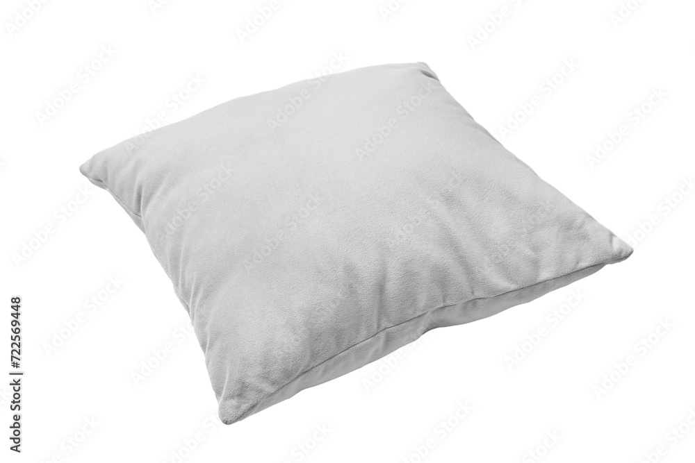 Decorative white rectangular pillow for sleeping and resting isolated on white, transparent background, PNG. Cushion for home interior decor, pillowcase mockup, template for design.