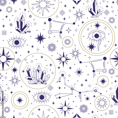 Star constellations mystic seamless pattern vector