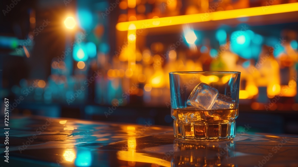 Whiskey on the Rocks in a Dimly Lit Bar. Whiskey on the Rocks in a Dimly Lit Bar.