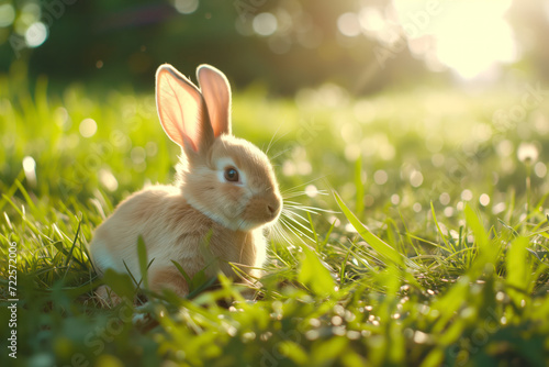 Bunny in Lush Green Field on Golden Hour
