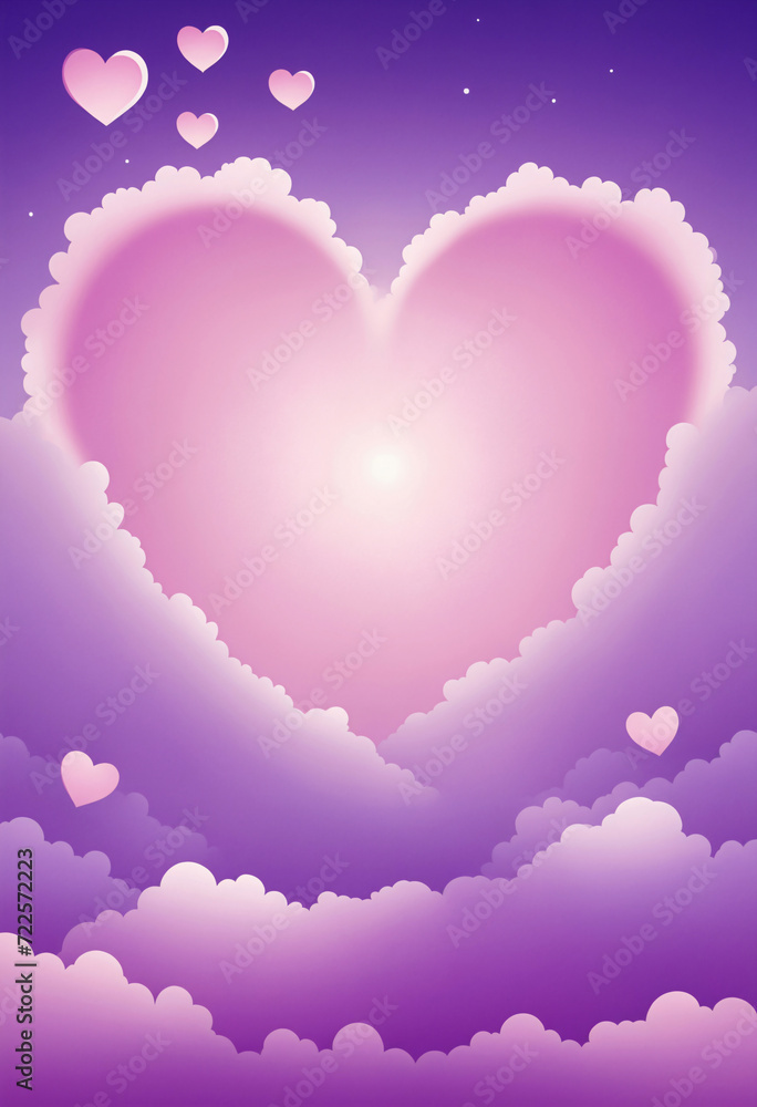 A large lace heart with the sun inside in the purple sky.