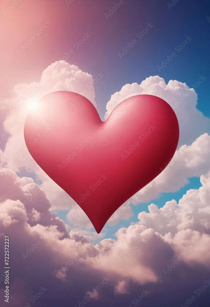A large pink heart against the backdrop of the sun and clouds. A large pink heart against the backdrop of the sun and clouds.