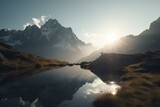 Captivating Swiss cinematic exploration featuring majestic alpine peaks and glaciers with stunning visuals and depth. Generative AI