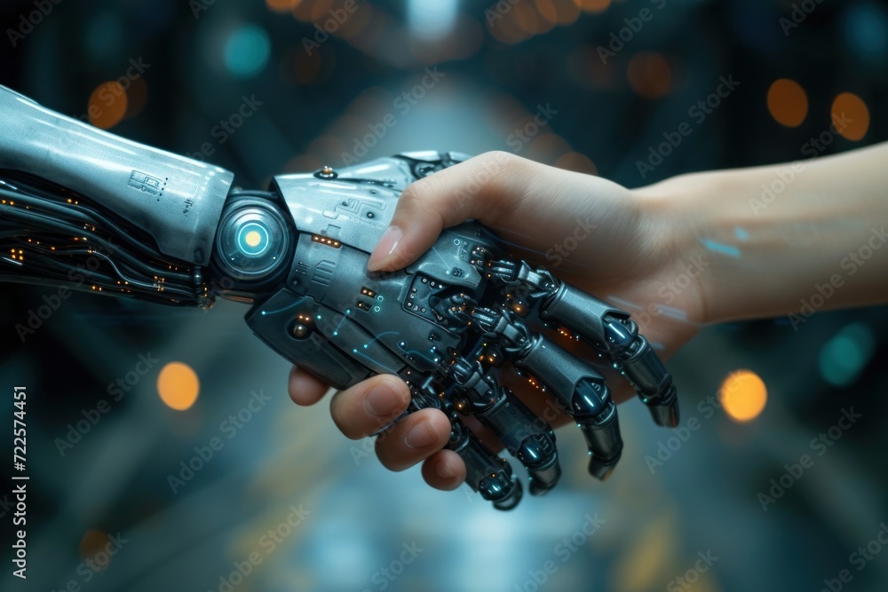 A handshake between a robot hand and a human hand, Technologies AI ...