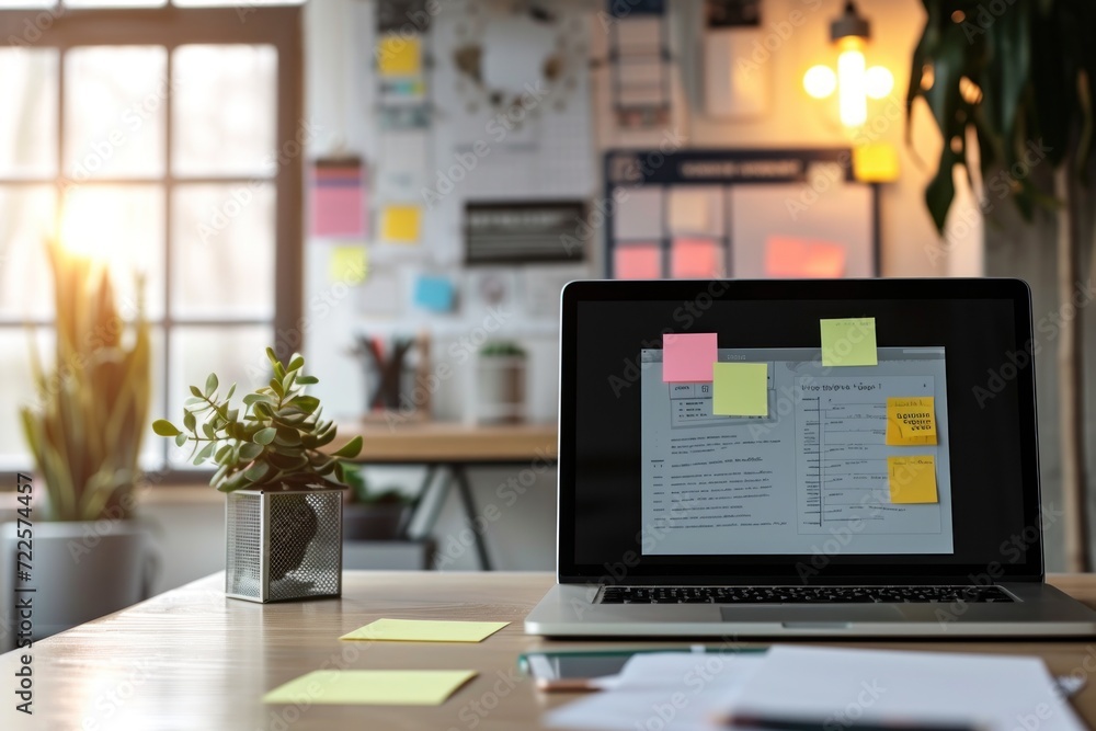 A cluttered desk with scattered papers, notes, and office supplies. Generative AI. A cluttered desk with scattered papers, notes, and office supplies. Generative AI.
