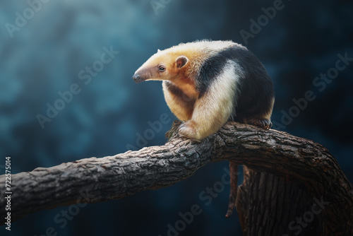 Southern Tamandua (Tamandua tetradactyla) or Collared Anteater on a blue background