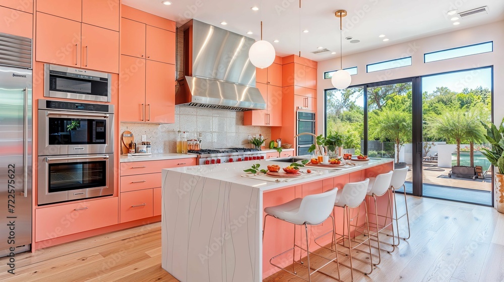 Fototapeta premium Modern Kitchen Interior Peach Fuzz Color