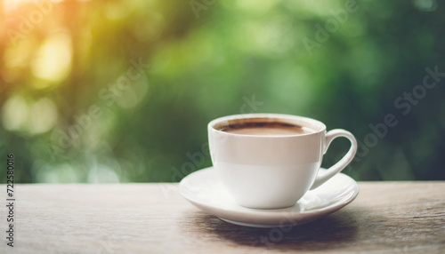 coffee cup sits on a pristine table, symbolizing a fresh start and the comforting embrace of caffeine. Clean background with ample space for captions
