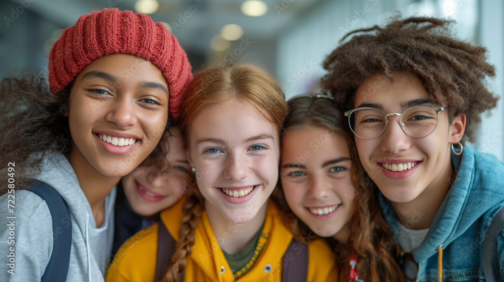 Group of Young People Standing Together at Park Bench, Smiling Group of Young People Standing Together at Park Bench, Smiling