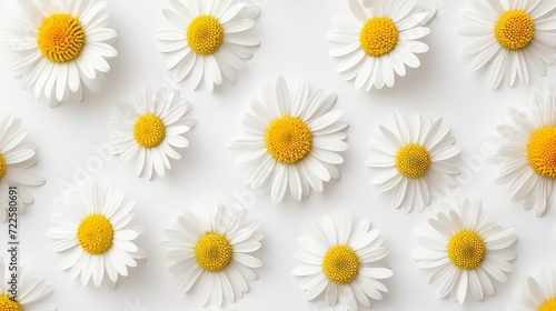 Scattered white daisy petals on simple white background   flat lay aesthetic top view