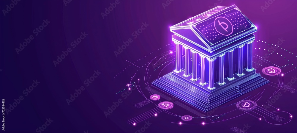 Fototapeta premium Interactive holographic banking icons with copy space for text placement and a futuristic aesthetic