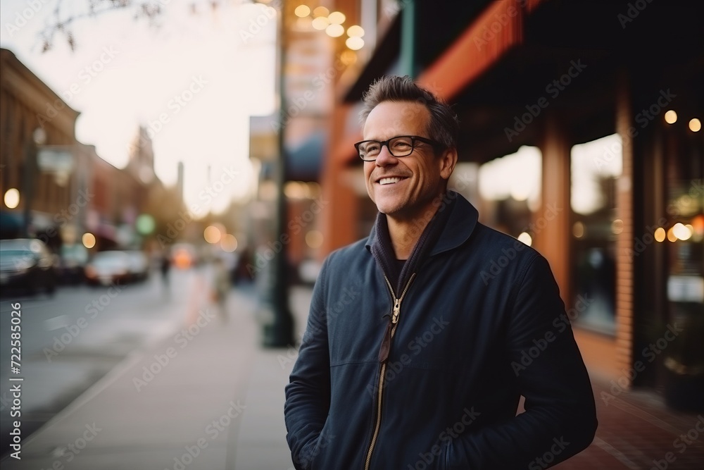 Portrait of a handsome man with glasses standing in a city street Portrait of a handsome man with glasses standing in a city street