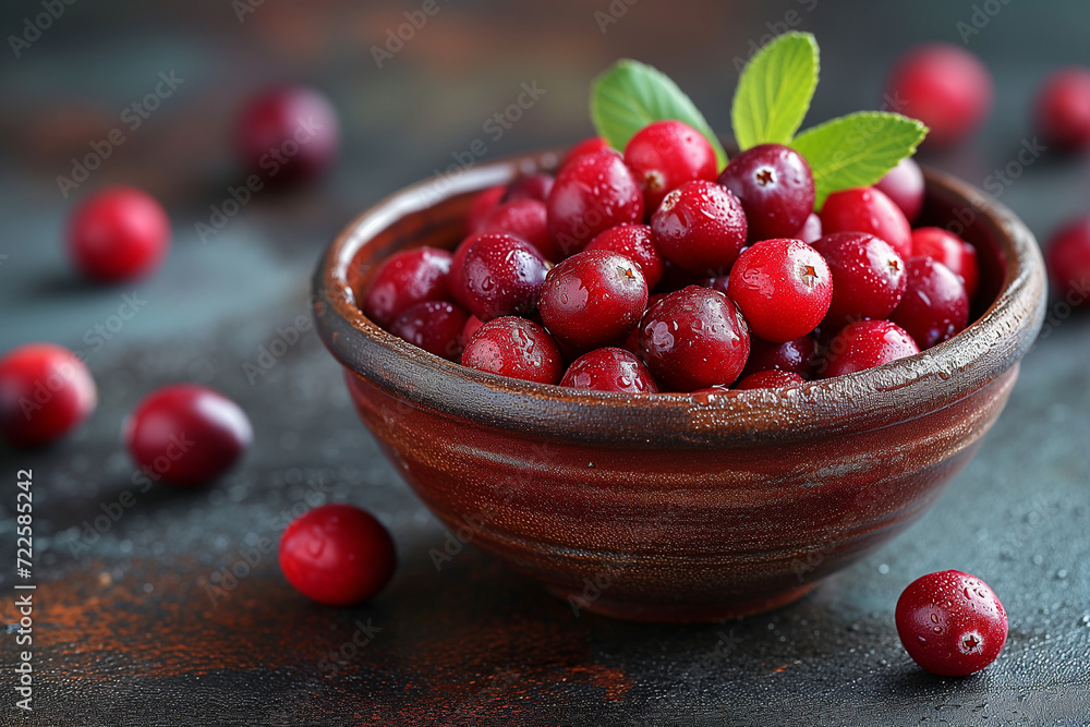 Capture the charm of autumn with this captivating stock image featuring a little ceramic bowl filled with fresh, vibrant cranberries, placed on an old rustic surface. Add a touch of vintage appeal and Capture the charm of autumn with this captivating stock image featuring a little ceramic bowl filled with fresh, vibrant cranberries, placed on an old rustic surface. Add a touch of vintage appeal and