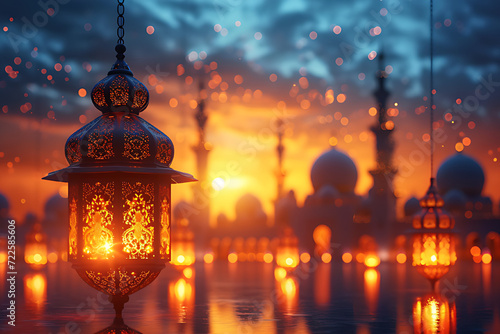Islamic background suitable for Eid al-Fitr greetings, Eid al-Adha Muharram, Ramadhan. Mosque background. © Cimutimut