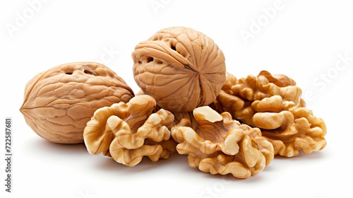 Textured walnut shells, isolated on white background for healthy eating concept or nut snack design