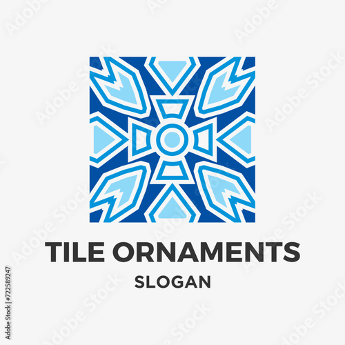 Blue tiles floor ornament decoration