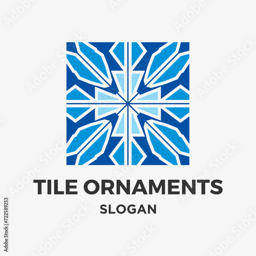 Blue tiles floor ornament decoration
