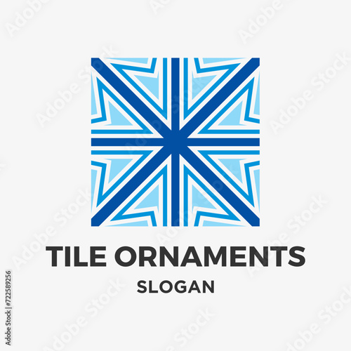 Blue tiles floor ornament decoration