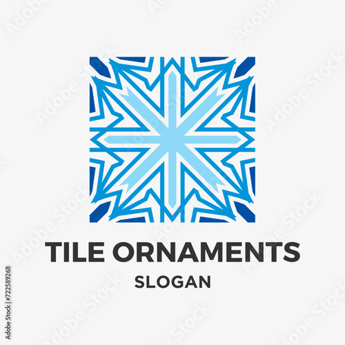 Blue tiles floor ornament decoration