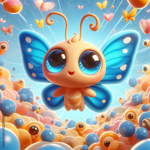 Cute and colorful cartoon butterfly.