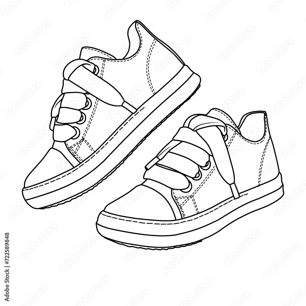 Template vector drawing of Womens Low Top Sneakers Thick Shoe Laces ...