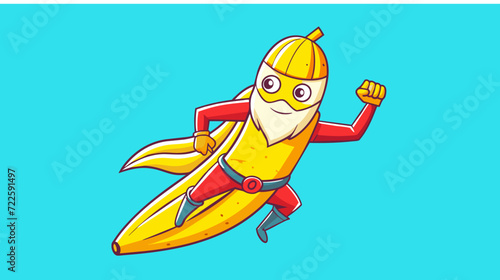 Superhero banana cartoon character on a vibrant blue background