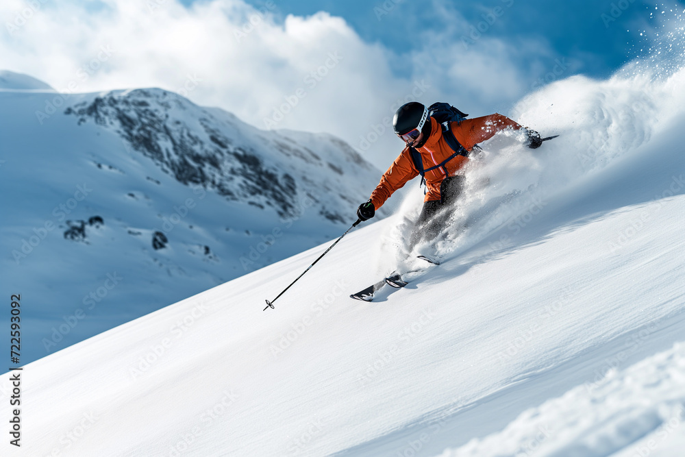Skier Enjoying a Snow Covered Slope