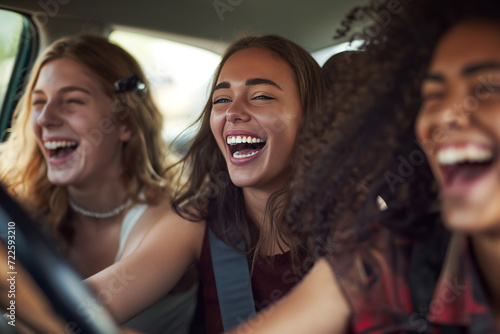 Group of Women Laughing in a Car © Ilugram