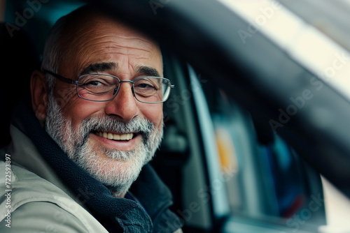 Bearded Man With Glasses Sitting in a Car
