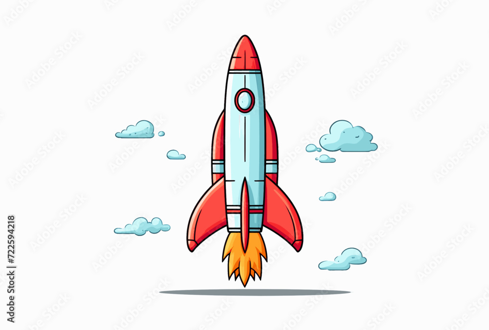 Vibrant Red Rocket Landing Illustration on Pure White Background Vibrant Red Rocket Landing Illustration on Pure White Background