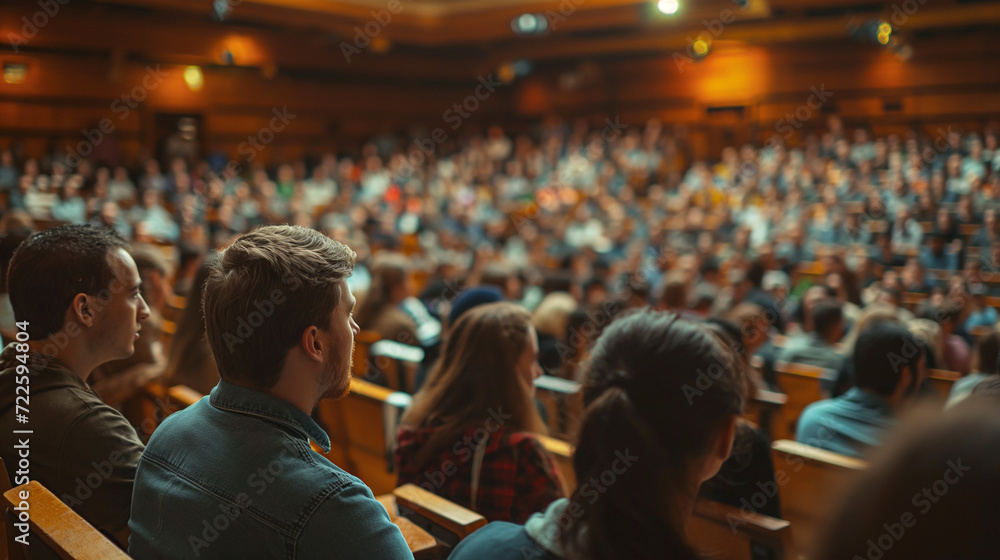 Students Engaged in Lecture in a Crowded Lecture Hall