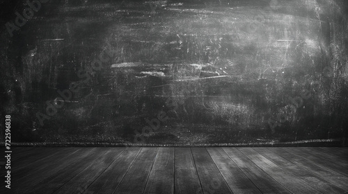 Black and White Photo of a Room With a Wooden Floor