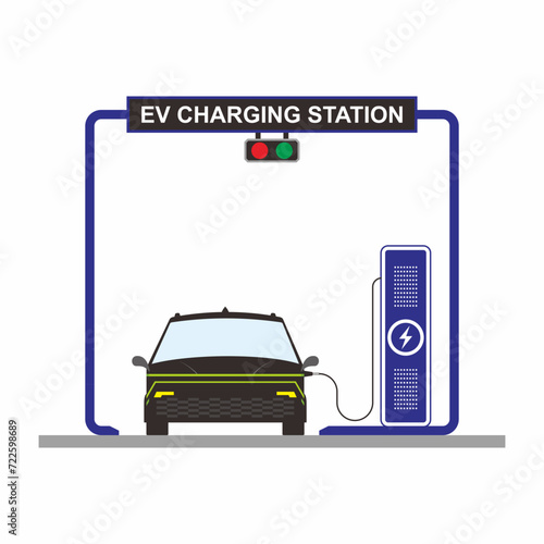 Electric car with plug icon symbol, Green hybrid vehicles charging point logotype. Eco car concept with electric charge.