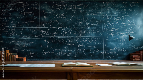 Crowded Blackboard Covered in Text and Equations photo