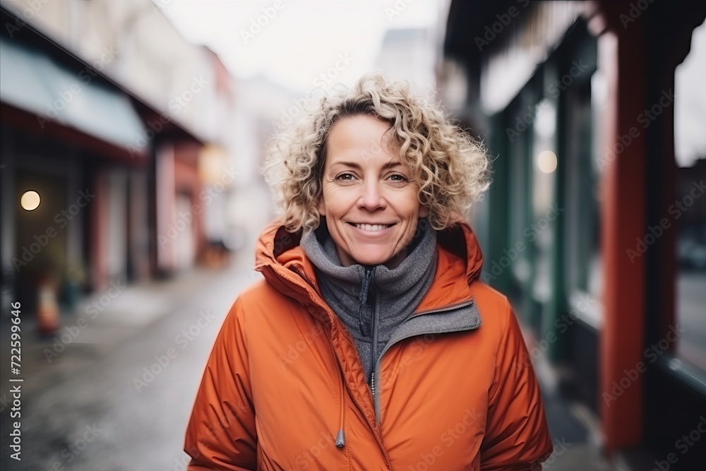 Portrait of a smiling middle-aged woman in an outdoor clothing Portrait of a smiling middle-aged woman in an outdoor clothing