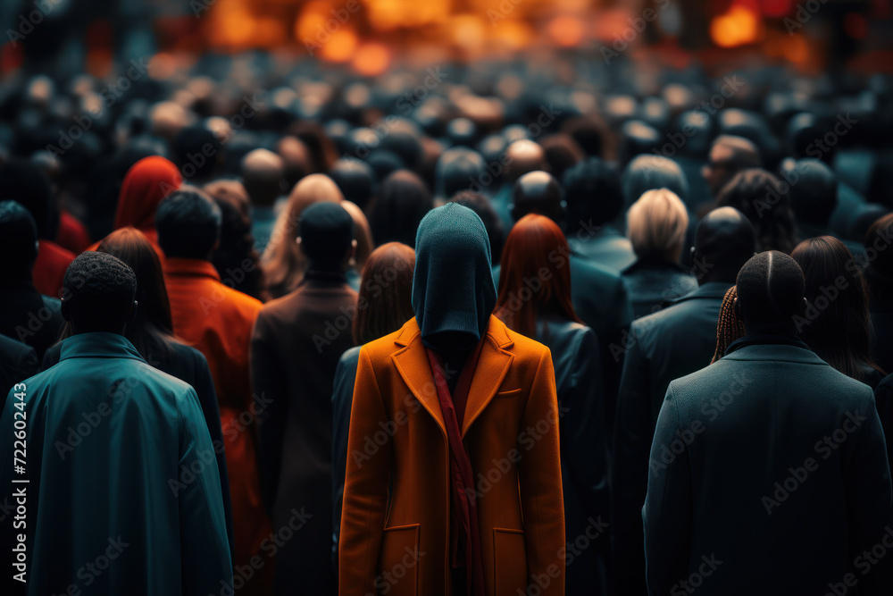 Bold graphic elements come together to depict a faceless crowd, emphasizing the visual impact and unity found within a diverse community. Generative Ai. - obrazy, fototapety, plakaty 