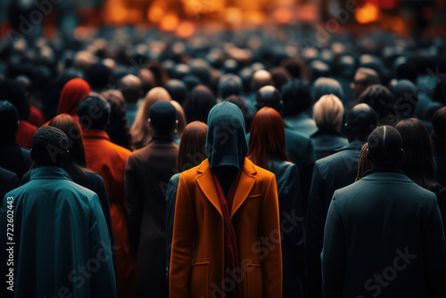 Bold graphic elements come together to depict a faceless crowd, emphasizing the visual impact and unity found within a diverse community. Generative Ai. photo