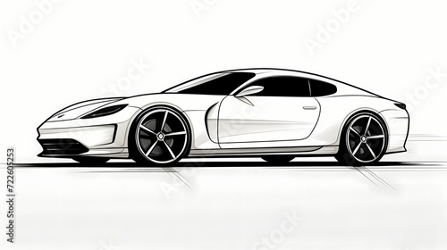 Minimalist black and white line drawing of a sleek sports car  emphasizing the clean lines and elegance of automotive design