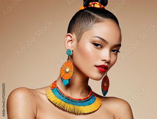 Sophisticated Modern Portrait of a Short, Light-Skinned Pacific Islander Supermodel Gen AI photo