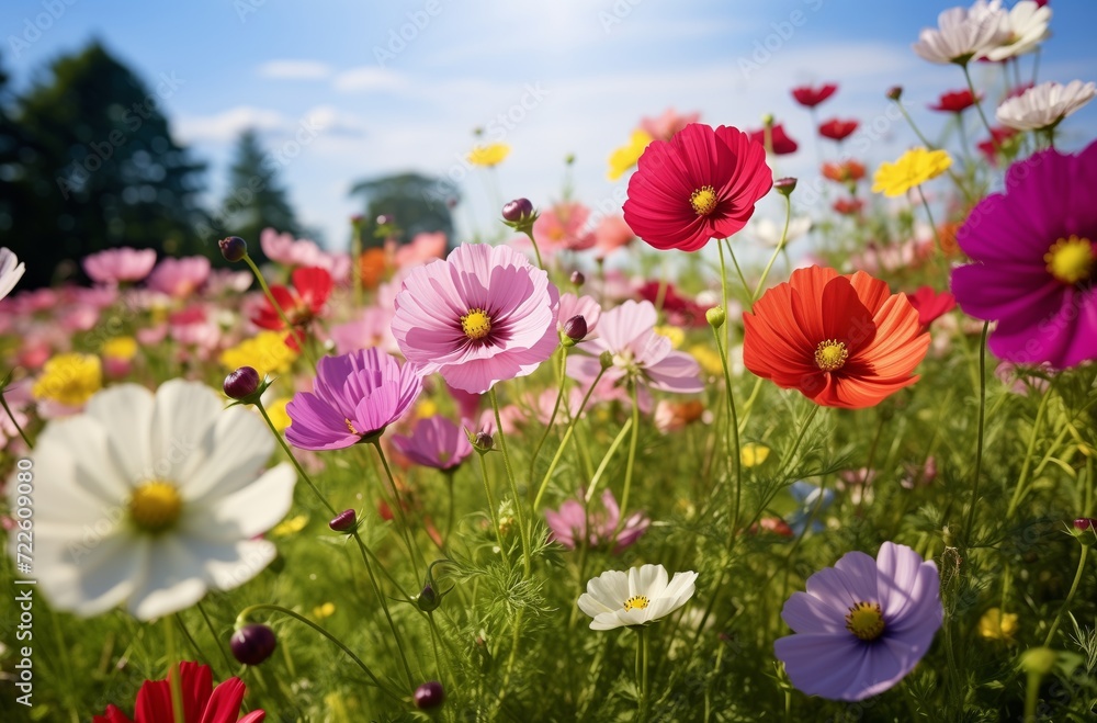 Colorful cosmos flower field