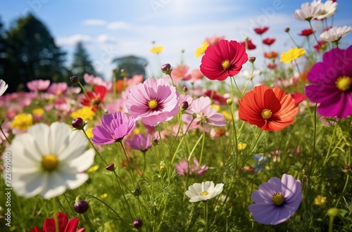 Colorful cosmos flower field